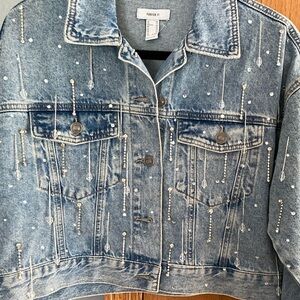 Forever 21 Blue Denim Jacket with Pearl Details